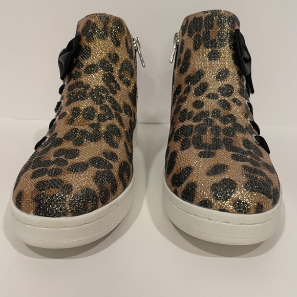 Animal Print Glitter Sparkle Sneakers Black Bow Gold Shoes Girl Size 6 - Picture 6 of 15
